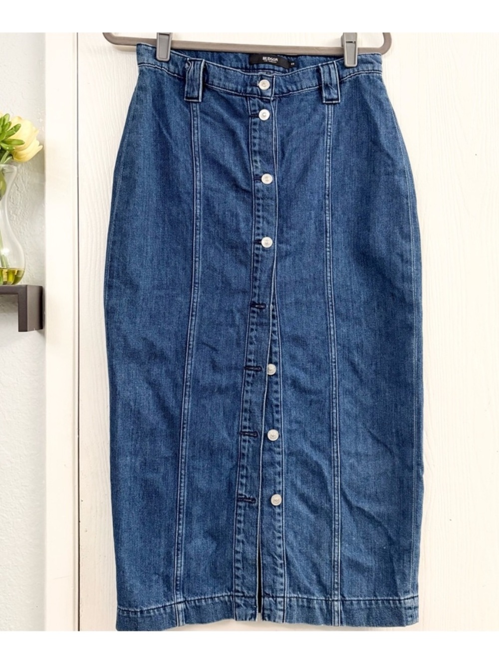 Hudson Jeans Classic Button-Front Denim Pencil Midi Skirt - Blue Size 29
